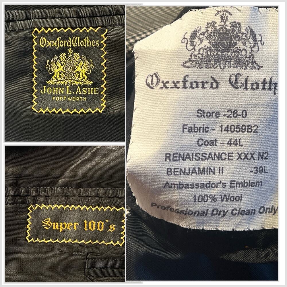 Vtg Oxxford Micro-Houndstooth Super 100s Suit 44L 37x29 Black Ivory 1/4 Lined - Picture 14 of 16